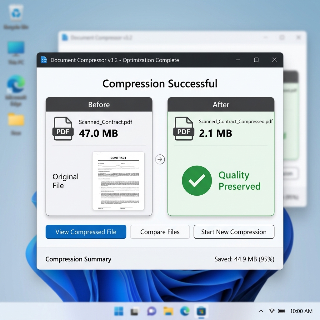 PdfXpo test result: 47MB scanned PDF reduced to 2.1MB with 100% quality preserved