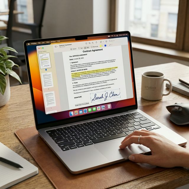 Mac Preview showing PDF thumbnail sidebar with pages from two documents combined