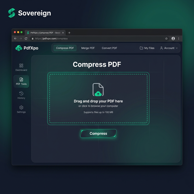PdfXpo compress tool interface for reducing PDF to meet IRS portal size requirements