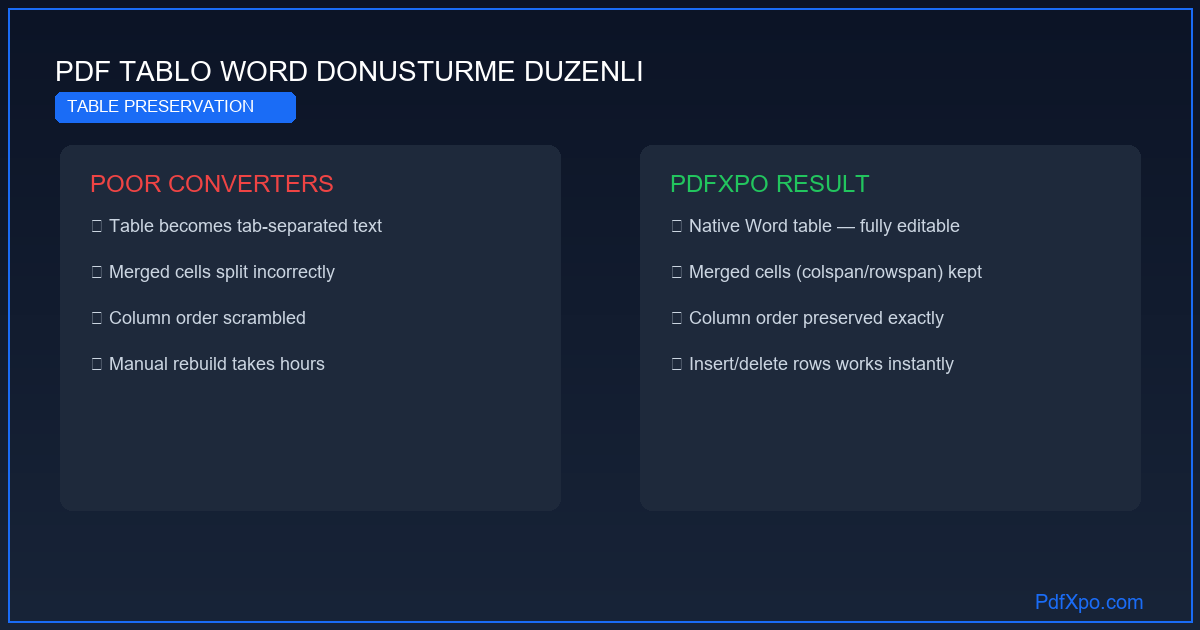 PDF tablosunu Word'e dönüştür – ücretsiz ve düzenli